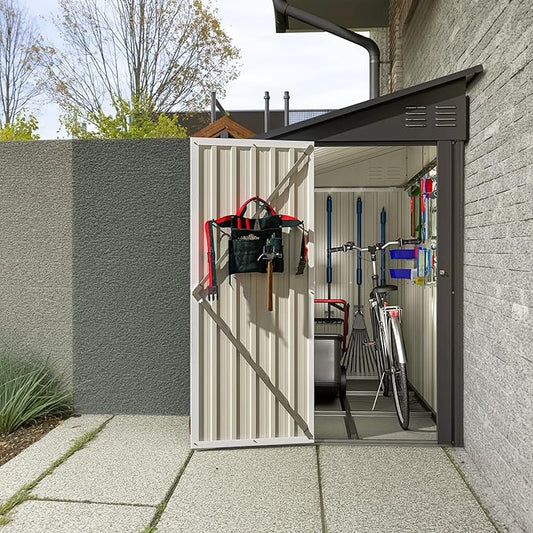 4x8 FT Metal Outdoor Storage Shed with Lockable Door and 2 Air Vents, Lean to Storage Shed, Garden Tool Storage Cabinet for Backyard Patio Lawn, Black