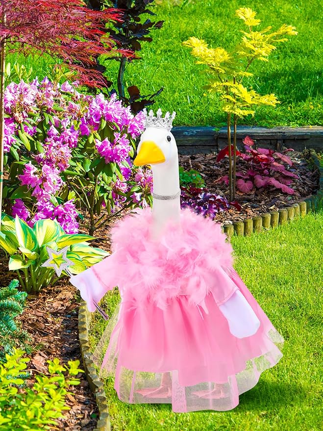 Outus Princess Goose Outfits Princess Skirt for Porch Goose 23 Inch Holiday Lawn Funny Geese Cloth for Princess Themed Birthday Parties Spring Baby Shower Yard Garden Outdoor Decor