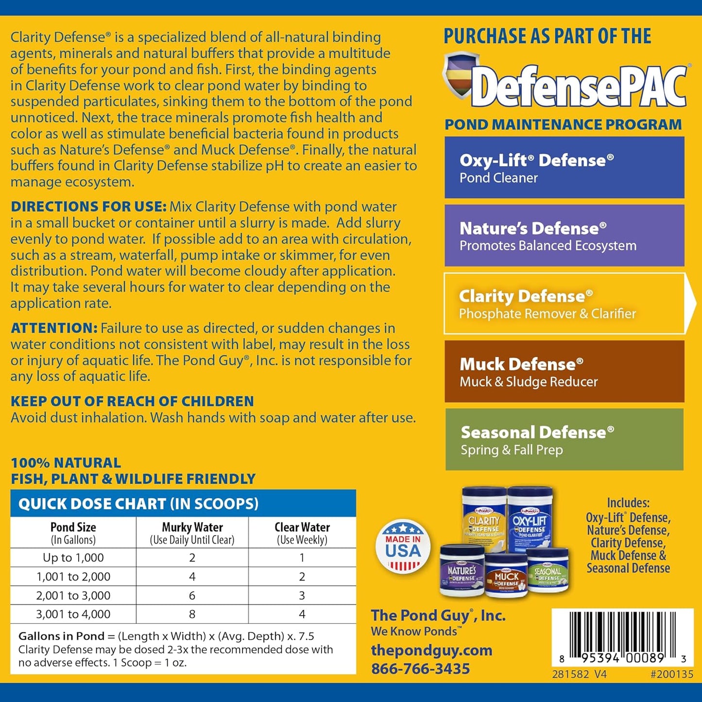 The Pond Guy Clarity Defense Water Garden Flocculant, Clear Cloudy Water, Stimulate Beneficial Microbe Growth, Fish, Plant & Animal Safe, 3 lbs