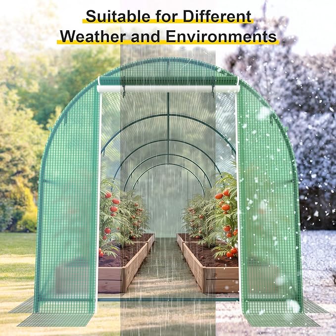 Greenhouses for Outdoors Heavy Duty 15 x 7 x 7 FT Portable Greenhouse for Winter with 8 Ventilated Screen Windows & Rolling Zipper Door & Reinforced Steel Frame Greenhouse Tunnel