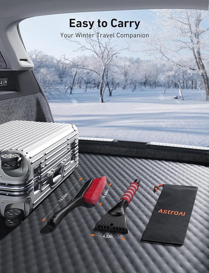 AstroAI 2 Pack 27" Snow Brush and Ice Scrapers for Car Windshield, Detachable Snow Scrapers with Ergonomic Foam Grip for Cars, Trucks, SUVs (Heavy Duty ABS, PVC Brush, Red)
