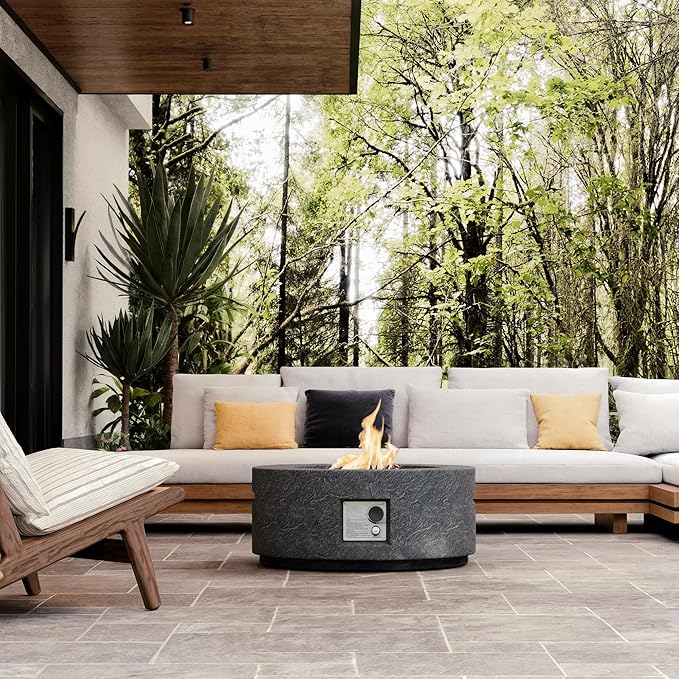 Propane Fire Pit Table, 28 in Round Outdoor Propane Gas Fire Pits, 40000 BTU Firepit for Outside Patio with Rain Cover, Lava Rocks for Backyard & Deck, Dark Grey