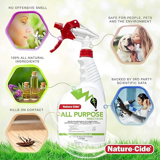Nature-Cide All Purpose Insecticide. All Natural, Plant-Based Roach Killer, Spider, Mosquito and Ant Spray to Keep Your Home Safe. Kills on Contact. No Strong Odor. 32 oz