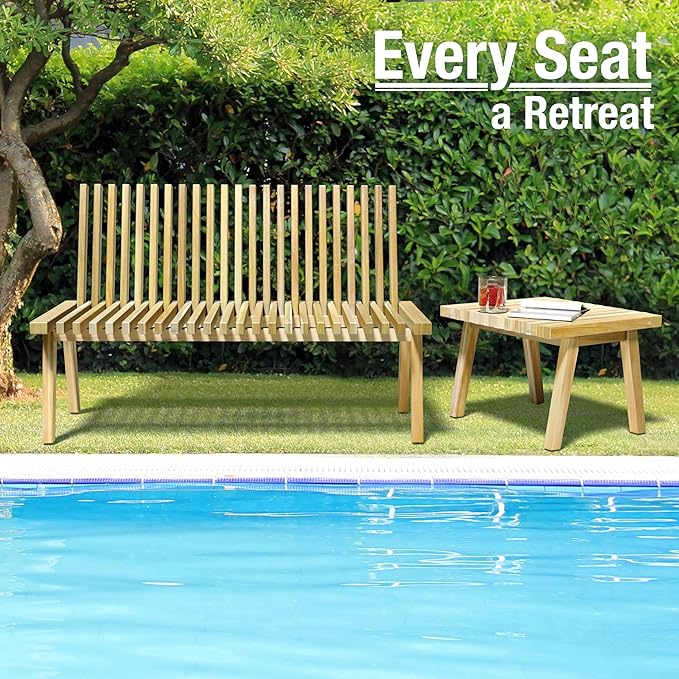 Melino Wooden Convertible Bench Picnic Table, Outdoor Bench Wood, 500Lbs Weight Capacity, Park Bench for Outdoors, Porch, Balcony