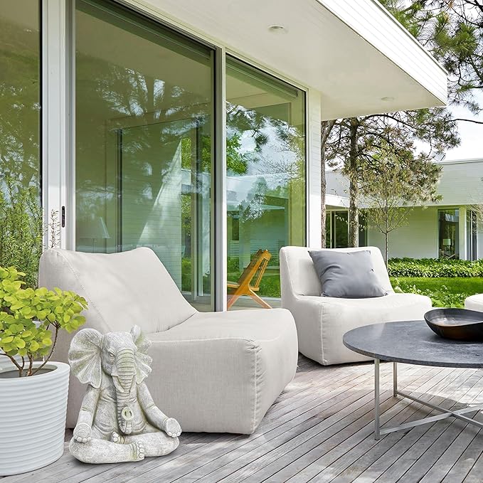 LuxenHome Elephant Garden Statue,16.34'' Gray MgO Meditating Elephant Statue Unique Lucky Elephant Decor Zen Sculptures for Garden Patio Home & Office Decor Housewarming Gift