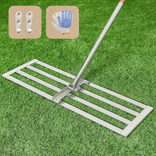 Lawn Leveling Rake 30"x10", Heavy-Duty Stainless Steel Yard Leveling Rake, Professional Soil Leveling Tool for Pastures, Golf Lawns, Gardens, Yards (Silver)
