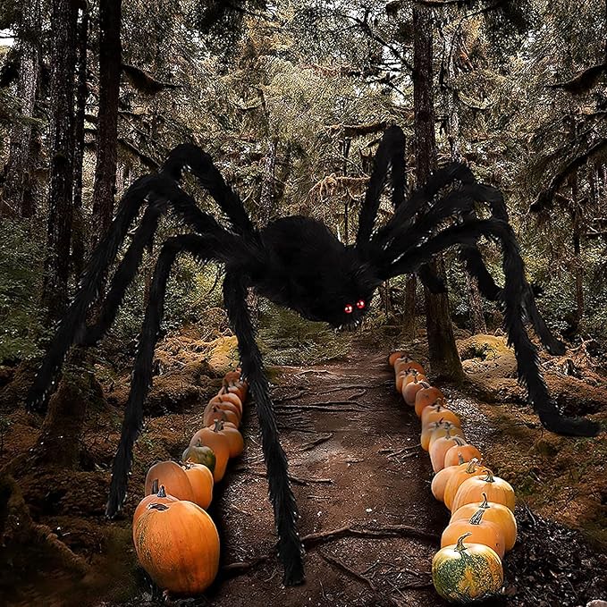 98IN/8.2FT/250CM Halloween Giant Spider Decorations: Largest Fake Scary Hairy Spider - Halloween Huge Plush Toy Spider Props Toy for Indoor Outdoor Creepy Lawn Garden Decor Black