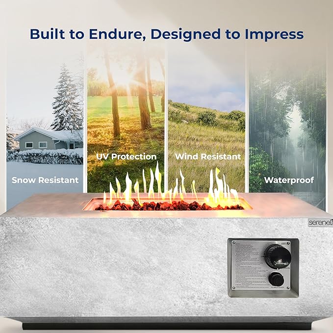 SereneLife Propane Gas Fire Pit Table 40000 BTU Square Outdoor Firepit with Protective Cover, Durable Metal Construction, and Stylish Design for Patio or Backyard