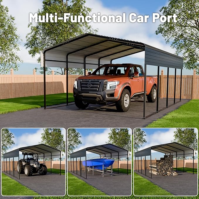 Metal Carport 13 * 20 FT Heavy Duty Carport Canopy with Galvanized Steel Roof Multi-Use Shelter Outdoor Portable Garage for Car, Boat, Pickup and Tractor