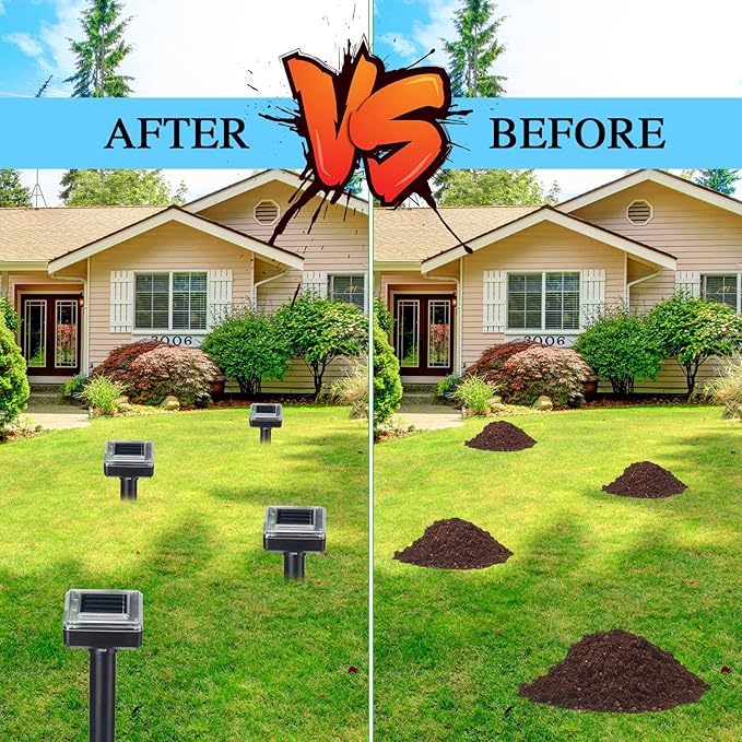 6 Pcs Mole Repellent for Lawns Solar Powered Mole Repeller Ultrasonic Gopher Repellent Waterproof Outdoor Snake Stakes Spikes for Yard Garden Gophers Groundhogs Voles Rodent (Large)