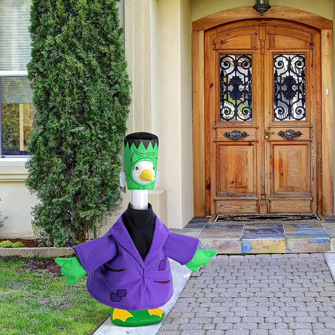 Watayo 2 Pcs/Set Halloween Monster Goose Outfits, Porch Goose Statue Monsters Costume, Lawn Goose Monster Clothes with Hat for 23" Statue Halloween Fall Outdoor Patio Garden Yard Decoration