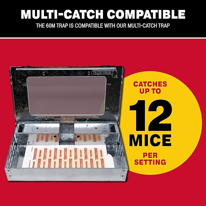 Catchmaster Pro Series Multi-Catch Mouse Trap 12-Pack Refill, Humane Mouse Traps Indoor for Home, Includes Replaceable Glue Boards, Pet Safe Pest Control, Live Catch for Garage & Shed