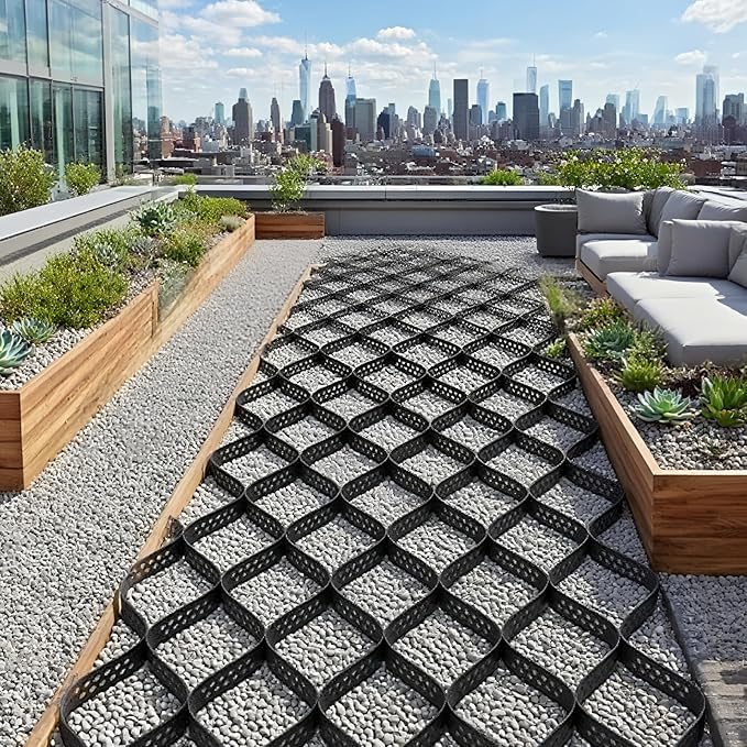 Ground Grid Black Base Grid, Durable Ground Reinforcement for Gardens Yards Pathways Slopes, Parking Landscaping (25x8Ft x 2Inch)