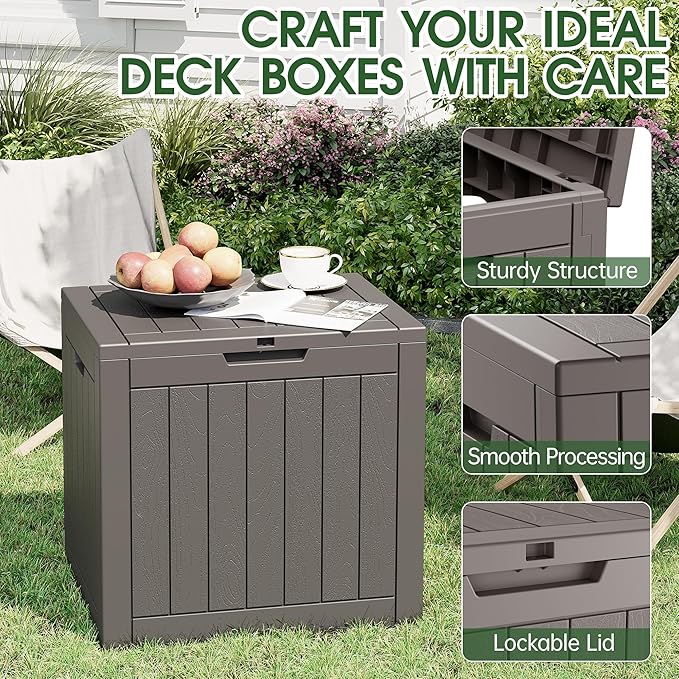 33 Gallon Outdoor Storage Box, Waterproof Resin Deck Box for Indoor & Outdoor Use – Lockable Patio Storage Bin for Garden Tools, Package Deliveries, Pool Accessories, Sports Gear & Furniture-Grey