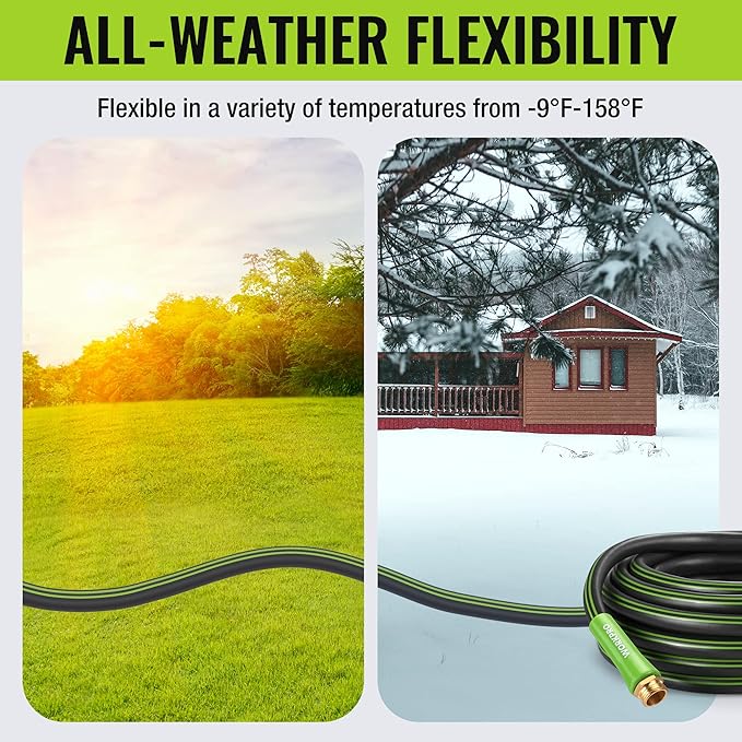 WORKPRO Garden Hose 5/8 IN x 50 FT, Heavy Duty, Flexible and Lightweight Water Hose with Rotary Handle, 3/4" GHT Solid Brass Fittings, for All-weather Outdoor, Lawn, Garden & Yard,Car wash