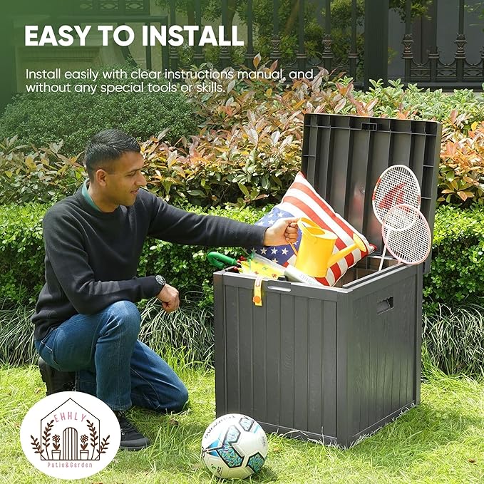 Deck Box, 51 Gallon Package Bin Delivery Box for Outside Front Porch, Small Patio Outdoor Storage Boxes Waterproof, UV Resistant Plastic Resin Pool Storage Bins with lids, Grey