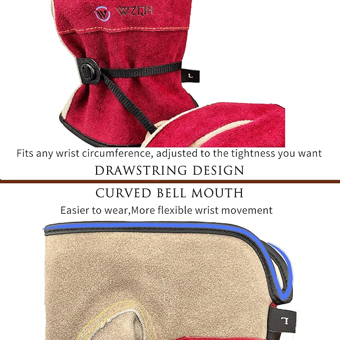 Leather Work Gloves for Women, Medium Glove for Gardening, Tig/Mig Welding, Construction, Chainsaw, Farm, Ranch, etc. Cowhide, Cotton Lined, Utility, Firm Grip, Durable. Rose Red - Grey M