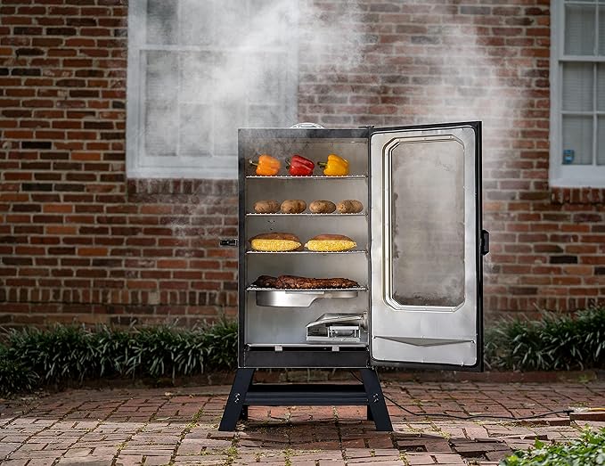 Masterbuilt® 40-inch Digital Electric Vertical BBQ Smoker with Leg Kit, Side Wood Chip Loader and 970 Cooking Square Inches in Black, Model MB20070122