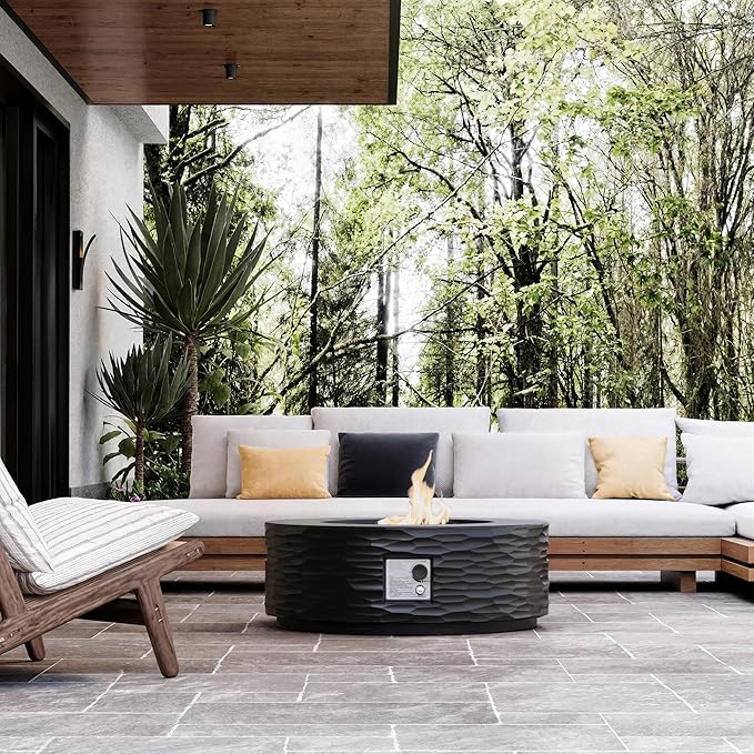 Round Fire Pits, 35 in Round Outdoor Propane Gas Fire Pit Table, 50000 BTU FirePit for Outside Patio with Rain Cover, Lava Rocks for Backyard & Deck, Black