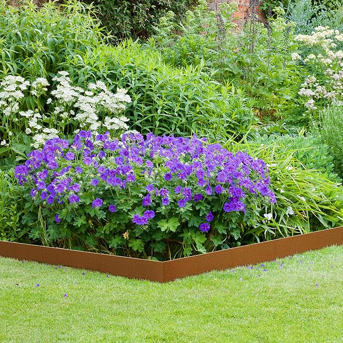 KOL Garden Lawn Edging Pre-Rusted Weather Resistant Steel - 40" L x 8" H (20FT Total Length) - 6-Pack Metal Landscape Edging - 14-Gauge Heavy Duty Hammer in Border w/7 Clips & 6 Protection Strips