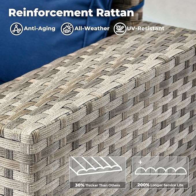 ovios 12 Pieces Patio Furniture Set, Outdoor Wicker Sectional Sofa with Glass Table Comfy Cushions, Modern Modular Deep Seat Couch Rattan Conversation Set, Navy Blue