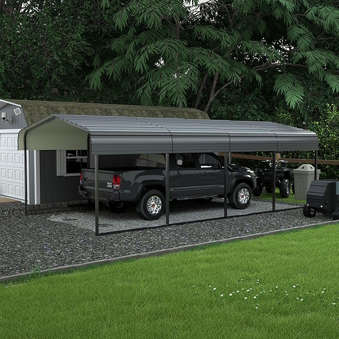MUPATER Outdoor Carport, 12' x 20' Heavy Duty Canopy for Garage,Car Garage Shelter with Metal Roof and Frame for Car, and Boat, Grey