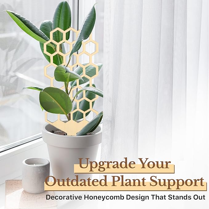 Wood Trellis for Climbing Plants Indoor & Outdoor - 2 Pack 18" Modern Honeycomb Small Plant Trellis - Stabilizing Plant Support for Indoor Plants - Small Trellis for Potted Plants to Encourage Growth