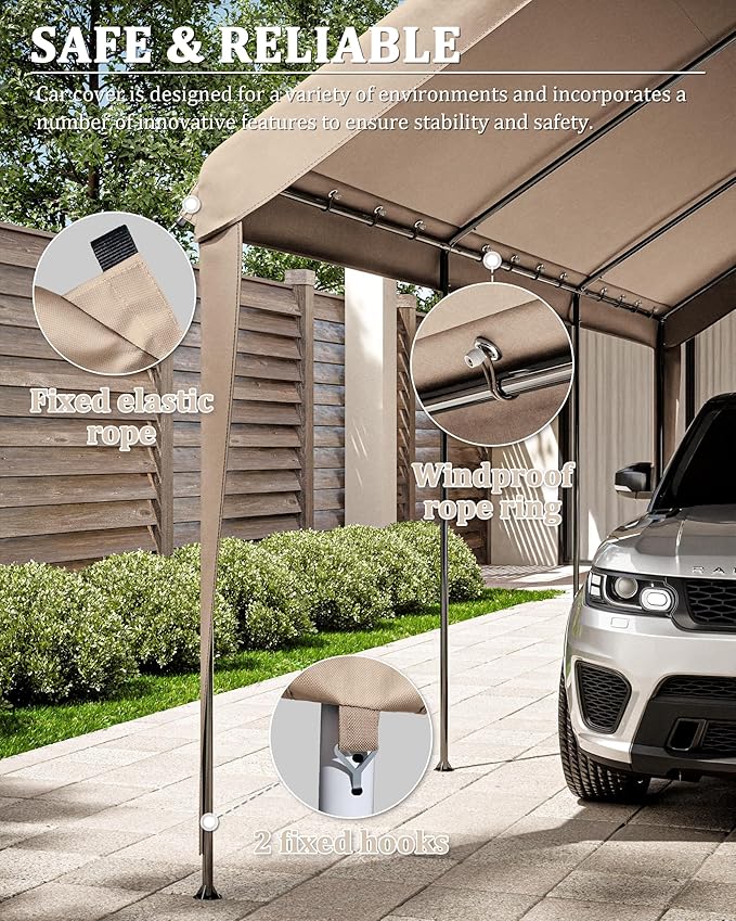 Carport Canopy Replacement Cover 12x20 Heavy Duty Outdoor Portable Car Canopy Oxford Waterproof UV & Tear Resistant Garage Canopy with Ball Bungees (Frame is Not Included)