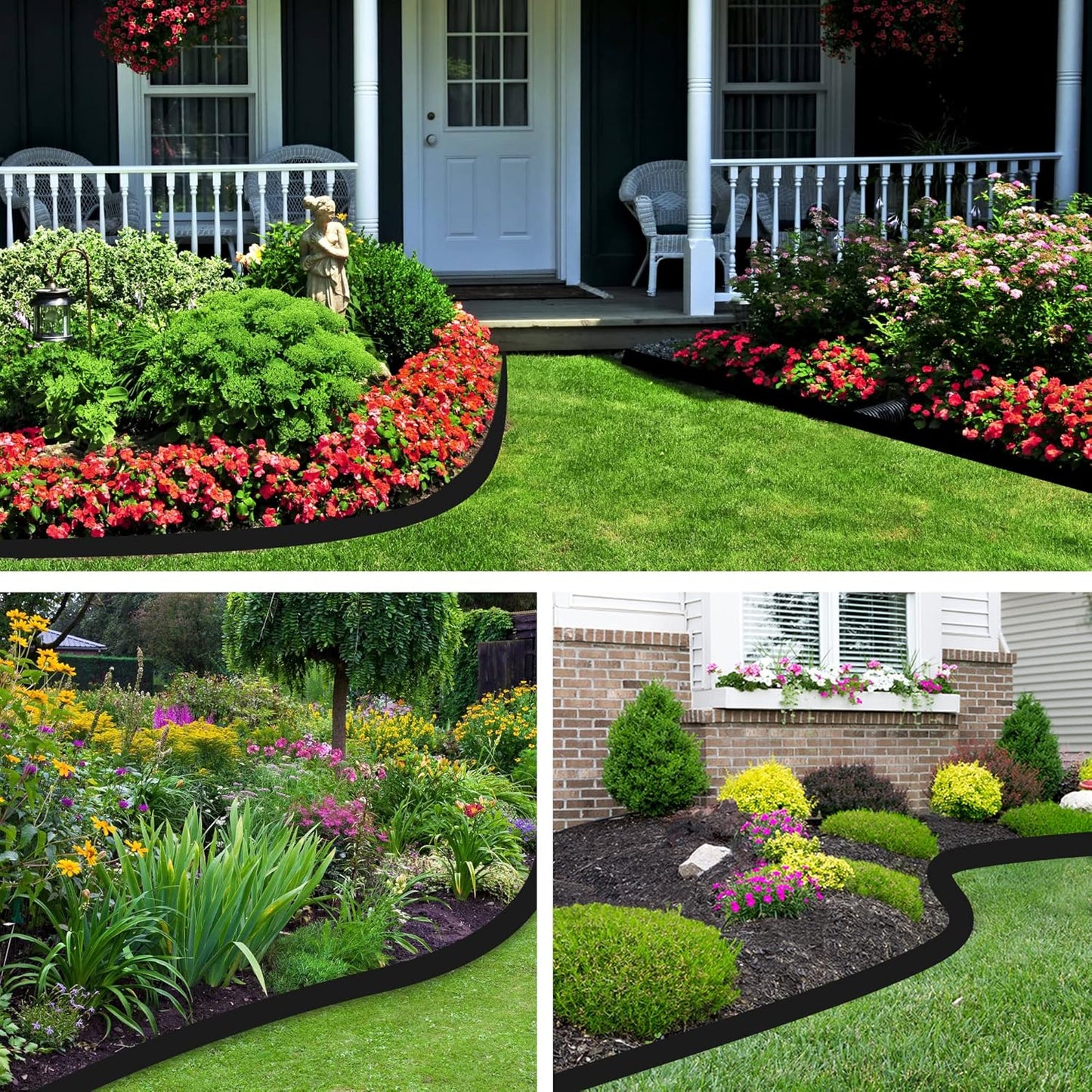 Landscape Edging, 90' 2" Tall Garden Edging with Scissors, Lawn Edging with 108 Garden Spikes and 5 Connectors, Heavy Duty PP&PE Material Edging for Landscaping, Garden, Lawn, Black