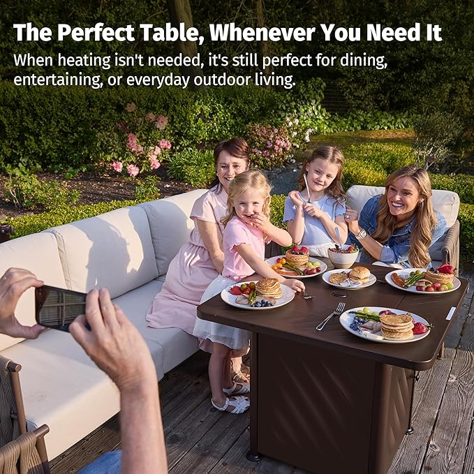 EAST OAK 28” Outdoor Propane Fire Pit Table | 52,000 BTU Gas Fire Pit for Outside with Easy-Hook Lid, Mesh Pocket & Lava Rocks | CSA Certified | Ideal for Patio, Garden & Backyard | Brown