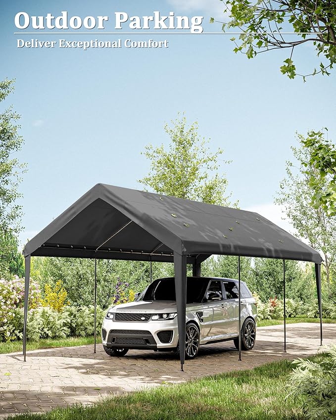 10 X 20 Ft Canopy Replacement Cover Heavy Duty Waterproof UV & Tear Resistant Car Tarp Canopy Tent Garage Top Shelter Oxford Cover with Ball Bungees (Frame is Not Included)