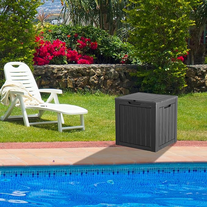 30GAL Black Outdoor Deck Box with Lock Hole - Waterproof, UV - Protected (SGS 1000plus), Ideal for Storing Patio Cushions and Garden Tools, Easy Assembly