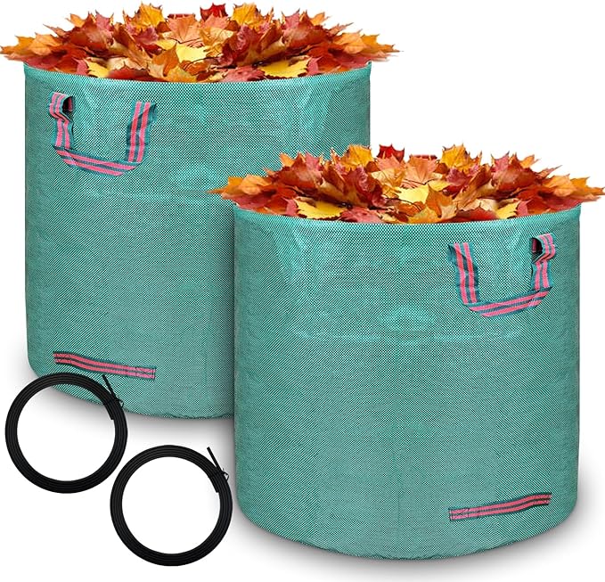 Reusable yard waste bags. 72-gallon large leaf bags(2-pack) Heavy-duty yard garden bag. Leaf bags with 4 handles that can stand upright. Great for collecting leaves and grass clippings