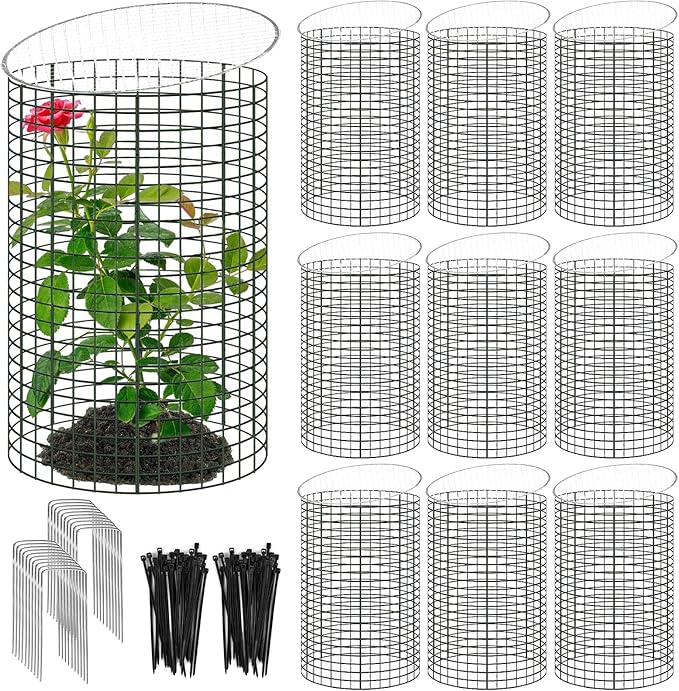 30 Pcs 24'' x 12'' Large Wire Plant Protector from Animals With Metal Cover, 10 Pack Metal Plant Cage Chicken Wire Cloche with 10Pcs Metal Covers to Keep Animals Out, Garden Protection Bunny Barricade