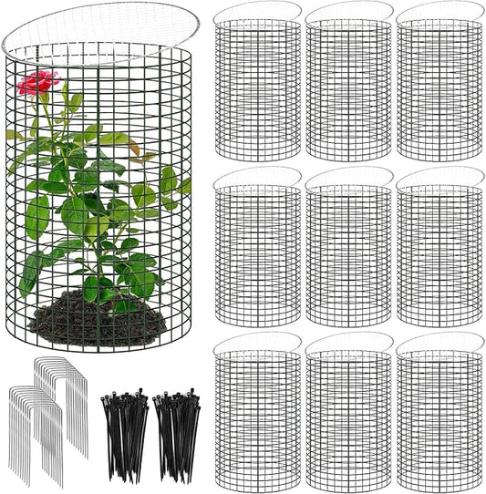 30 Pcs 24'' x 12'' Large Wire Plant Protector from Animals With Metal Cover, 10 Pack Metal Plant Cage Chicken Wire Cloche with 10Pcs Metal Covers to Keep Animals Out, Garden Protection Bunny Barricade
