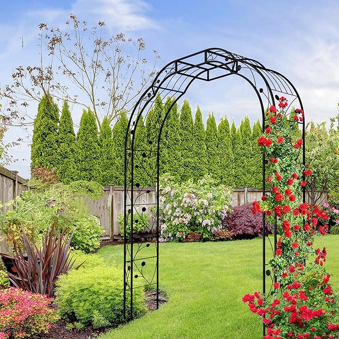 Metal Garden Arch 8.2 FT High x 6.2 FT Wide Garden Arbor Trellis for Outdoor Climbing Plants Support Rose Lawn Tall Large Wedding Archway (Black, XL)
