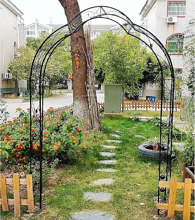 Metal Garden Arch, Garden Arch Trellis for Climbing Plants Outdoor, Garden Arbor for Weddings Party Events Decoration, Assemble Freely with 8 Styles, 59" L X 15" W X 98.4" H, Black