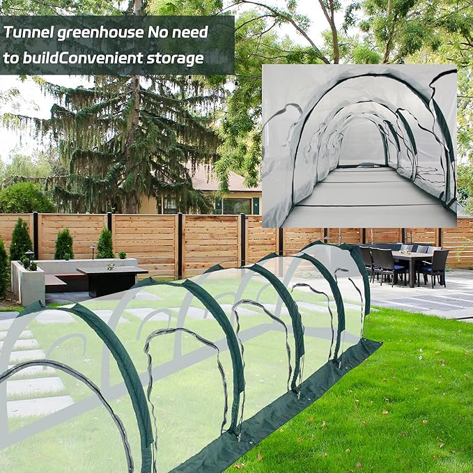 Portable PE Plastic Tunnel Greenhouse for Outdoors - Cambered Poly Transparent Long Greenhouses Clear Insulation Grow Tent Ideal for Backyards and Patio Vegetable Cultivation (5M)