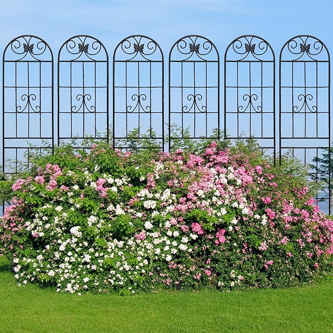 4 Pack Metal Garden Trellis 86.7" Tall Outdoor Climbing Plant Support for Roses, Flowers, Rustproof Durable Black Galvanized Tube, Lawn Garden Fence Decor Screen (4pcs, 86.7" H)