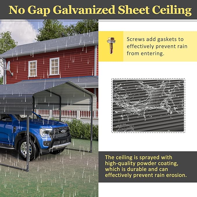 13x20 FT Carport with Metal Roof, Heavy Duty Metal Carport Canopy, Garage Car Shelter Shade for Outdoor, Car, Truck, Gray