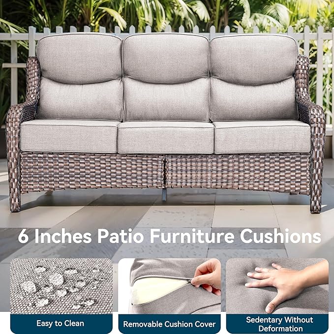 Luxury High Back Outdoor Furniture with 6-Inch Thick Cushions, Patio Furniture Set with Swivel Chairs, 5 PCS Wicker Conversation Set for Porch, Balcony, Deck and Yard