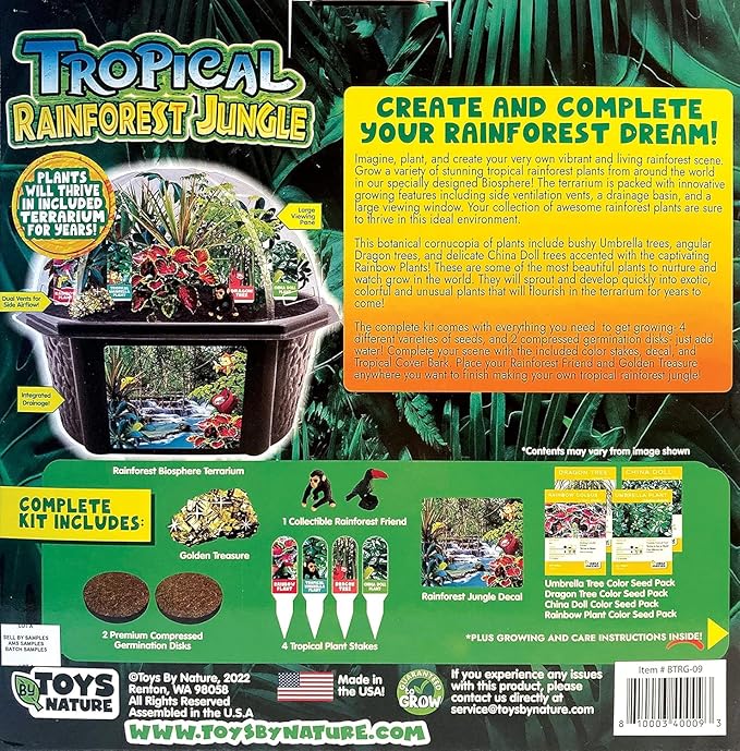 Toys by Biosphere Terrarium Starter Kit with Complete Supplies to Create Your Own Jungle! Indoor Plants for Home Displays and Gardens (Tropical Rainforest Jungle)