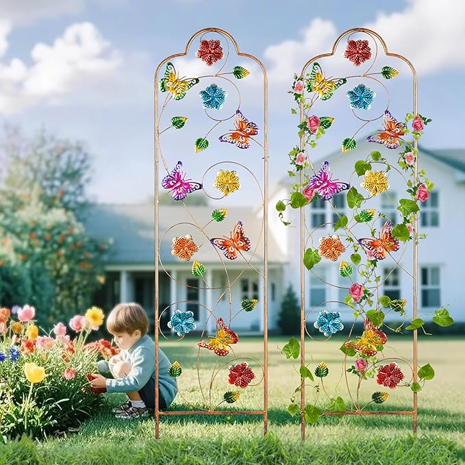 60”Trellis for Climbing Plants,2Pack Outdoor Garden Trellis Metal with Colorful Butterfly Ideal for Climbing Plants Outdoor Decorative Metal Trellis for Your Garden,Gifts for Mom