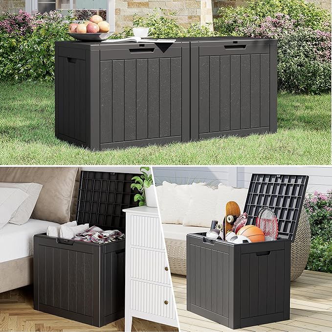 32 Gallon Resin Outdoor Storage Box 2 Pack Waterproof Deck Box for Patio Cushions, Garden Tools, Pool Accessories,Backyard Storage Bin,Black