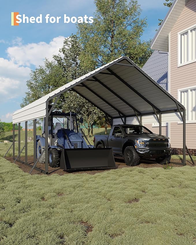 20'x20'x13' Metal Carport for 2 Cars, Heavy Duty Car Ports for Heavy Snow, Reinforced Frame, Tall Metal Car Ports for Bass Boats, Full-Sized Pickup Trucks, and Tractors, N.W. 800 Lbs