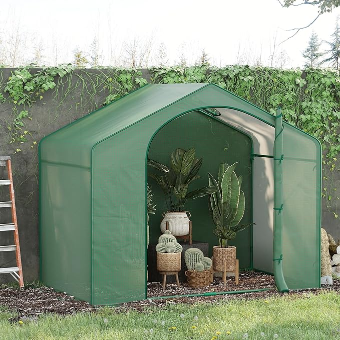 Outsunny 6' x 3' x 5' Portable Walk-in Greenhouse, PE Cover, Steel Frame Garden Hot House, Zipper Door, Top Vent for Flowers, Vegetables, Saplings, Tropical Plants, Green