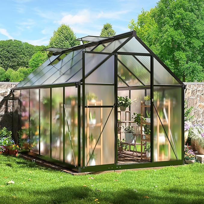 WKM 5.9x10.9 FT Greenhouse for Outdoors, Quick-fit Structure Greenhouse with Window for Ventilation, Aluminum Green House for Garden Backyard, Black