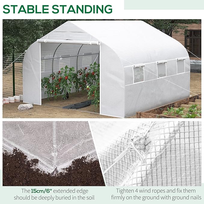 Outsunny 11.5' x 10' x 6.5' Walk-in Greenhouse, Tunnel Green House with Zippered Mesh Door and 6 Mesh Windows, Gardening Plant Hot House with Galvanized Steel Frame, White