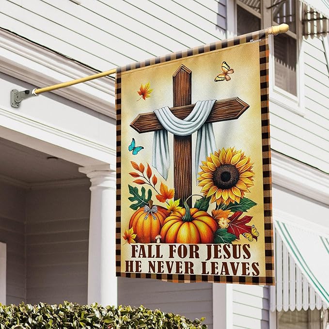 FLAGWIX Fall Christian Flag - House Flags for Outside 29.5" x 39.5" - Christian Gifts for Women Faith, Fall Decorations for Home, Thanksgiving Decorations for Garden Decor, Outdoor Decor for Patio