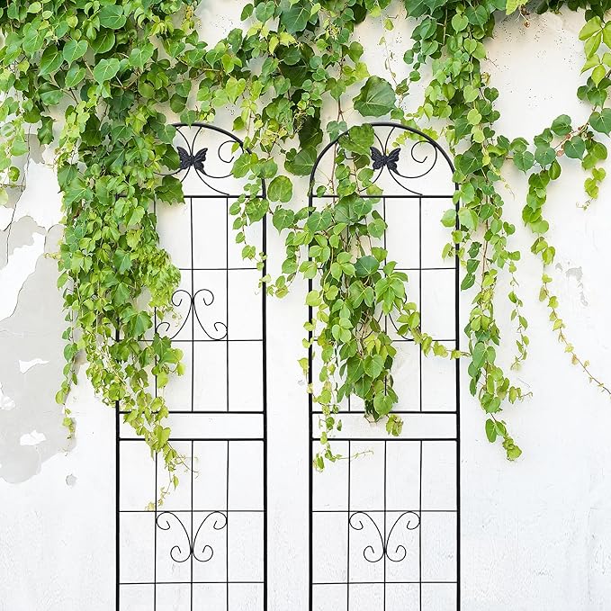 4 Pack Garden Trellises with Black Metal Coating, Trellis for Climbing Plants Outdoor, Roses, Vegetables, Vines, Cucumbers-19.7×86.7 inches.
